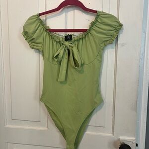 Cider Olive Green Off-Shoulder Bodysuit